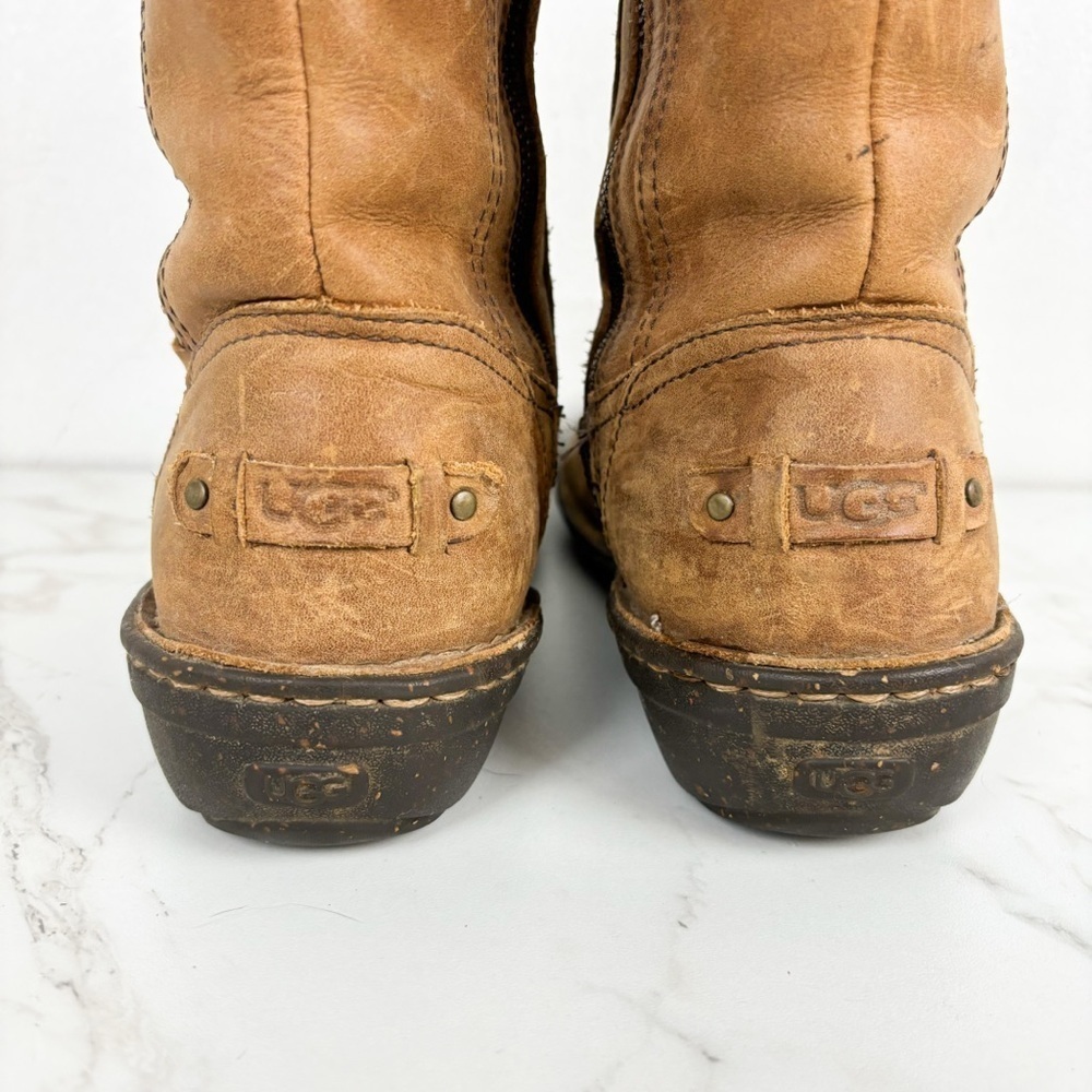 UGG Kaleen Chestnut Leather Sherpa Lined Mid Calf Boot Sz 8 - Picture 7 of 13